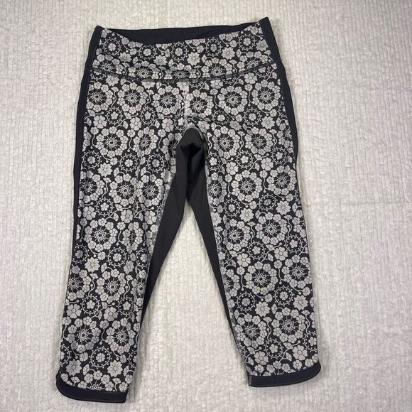 Lululemon Athletica Twiggy Print Nimbus Soot Light Ignite Crop Leggings Size 4 - Picture 1 of 6